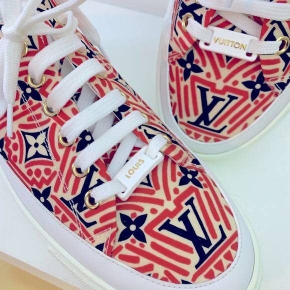 Authentic Louis Vuitton Open Back Sneaker In Red Monogram - Picture 1 of 6